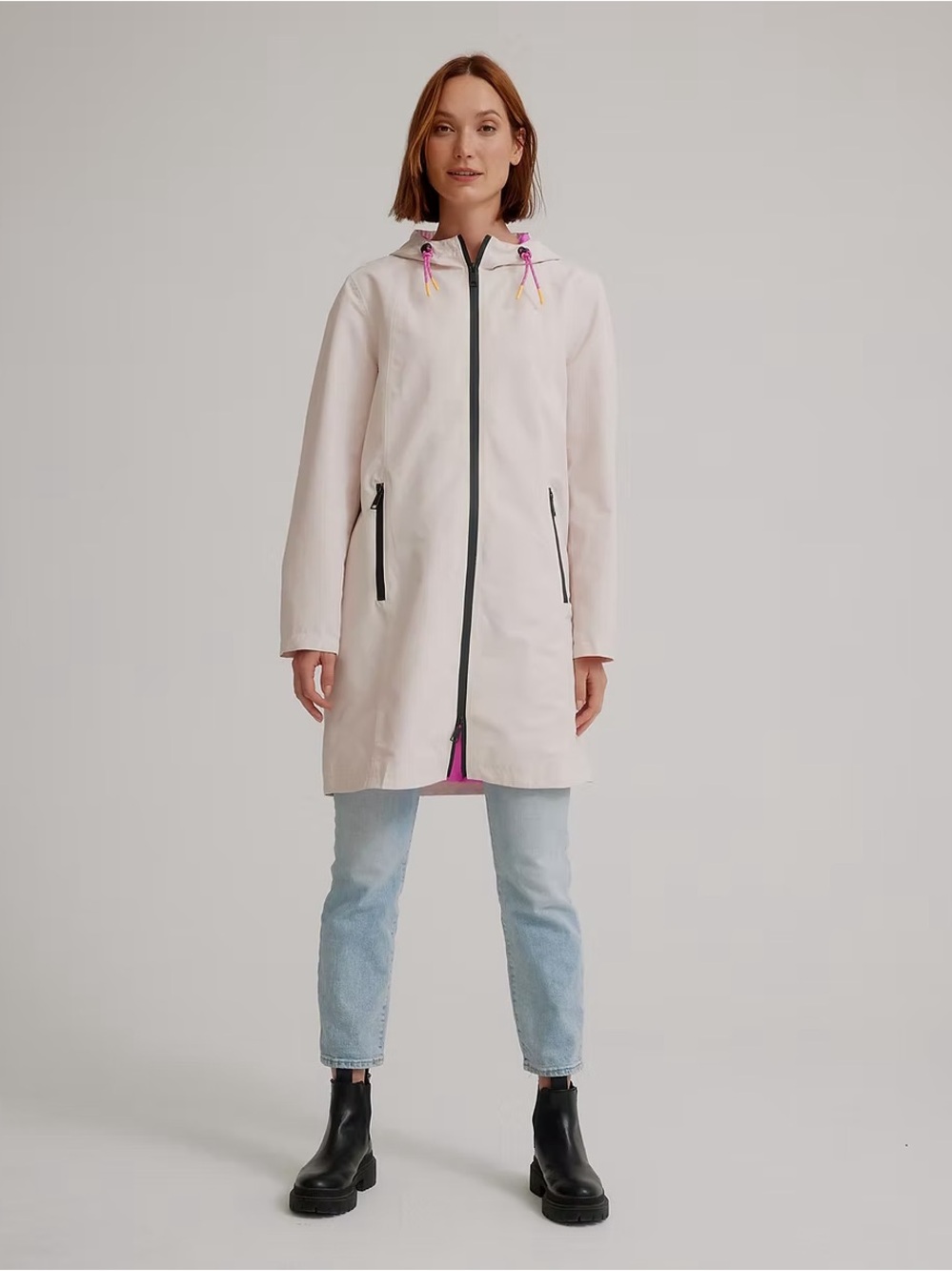 Nikki Jones Cream Hooded Raincoat Jacket - Women's Casual Waterproof Coat Small